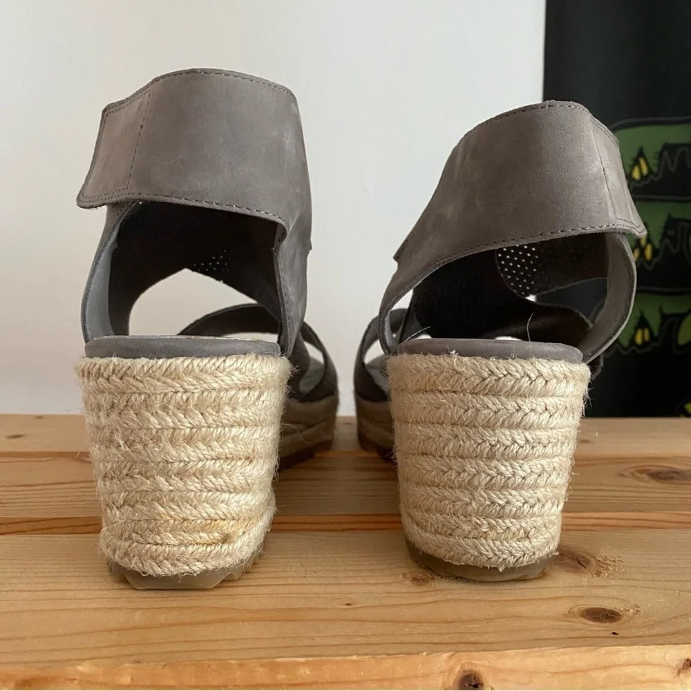 Eileen Fisher Gray Espadrille Willow Wedge 2 Graphite Nubuck Sandals 9 - Picture 10 of 16